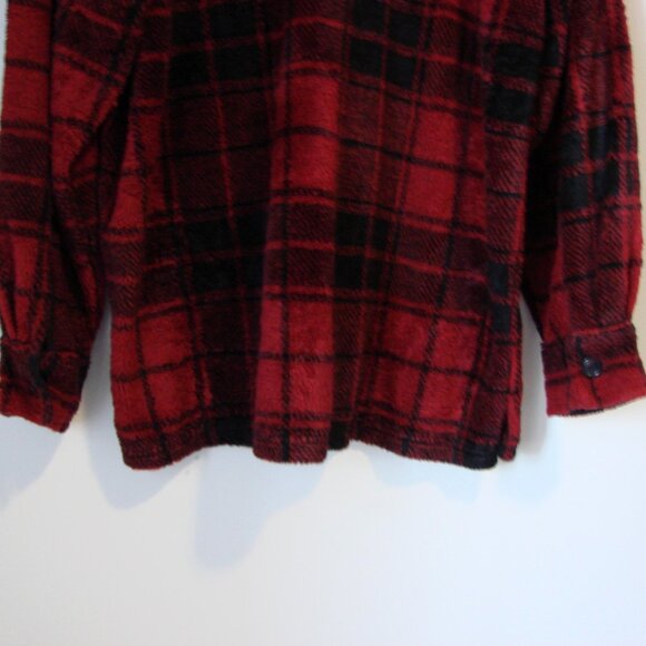 True Grit Black Red Plaid Sherpa Shirt Jacket Shacket Buffalo Plaid Large - Picture 11 of 11